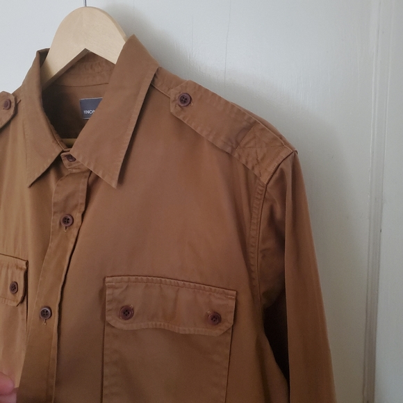 VINCE Twill Military Work Shirt, Carmel - Picture 6 of 6